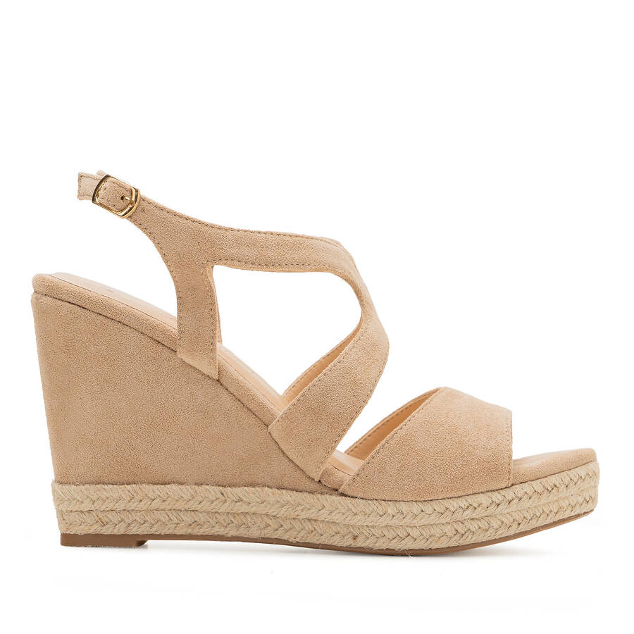 Beige Faux Suede Wedge Sandals 