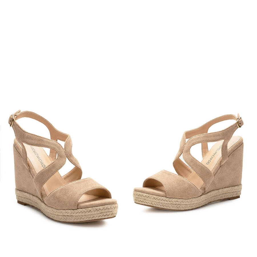 Beige Faux Suede Wedge Sandals 