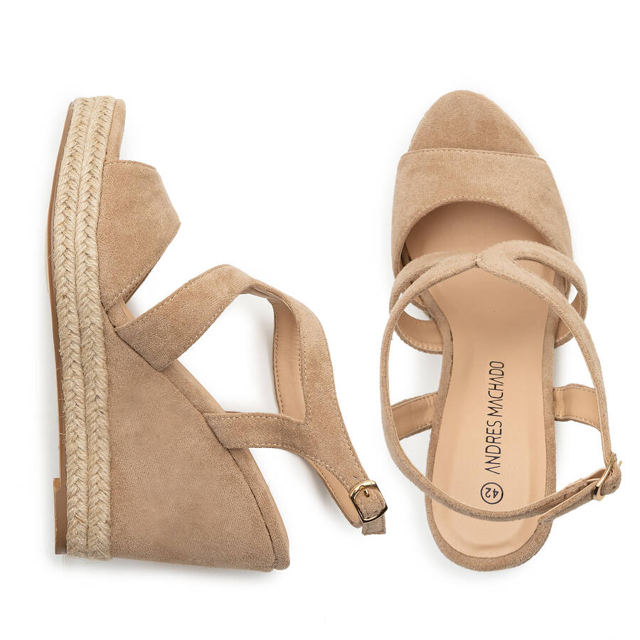 Beige Faux Suede Wedge Sandals 