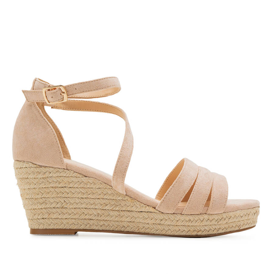 Beige Faux Suede Espadrilles with Jute Wedge 