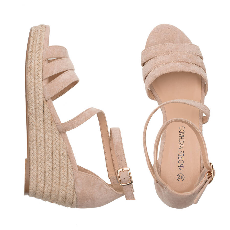 Beige Faux Suede Espadrilles with Jute Wedge 