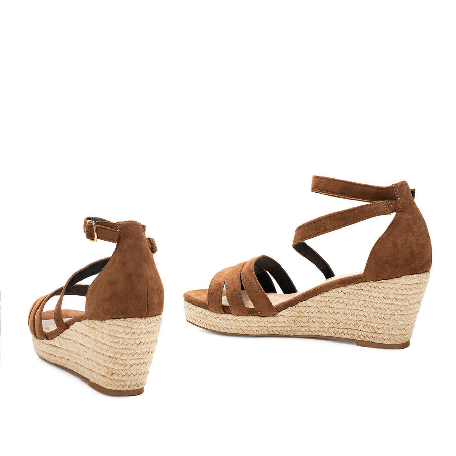 Brown Faux Suede Espadrilles with Jute Wedge 