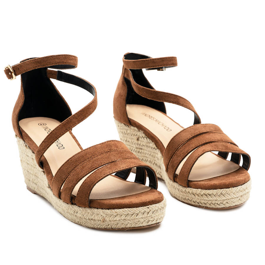 Brown Faux Suede Espadrilles with Jute Wedge 