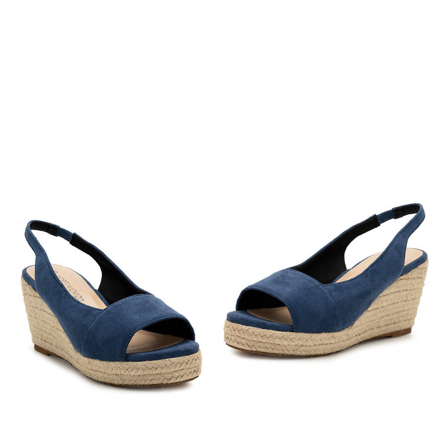 Navy Faux Suede Espadrilles with Jute Wedge 