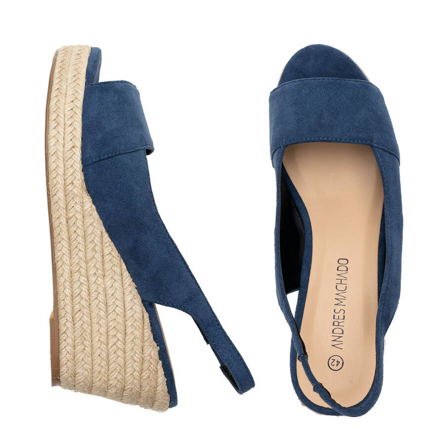 Navy Faux Suede Espadrilles with Jute Wedge 