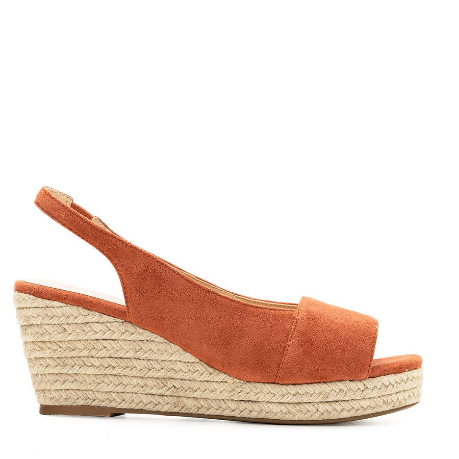 Brick-Red Faux Suede Espadrilles with Jute Wedge 