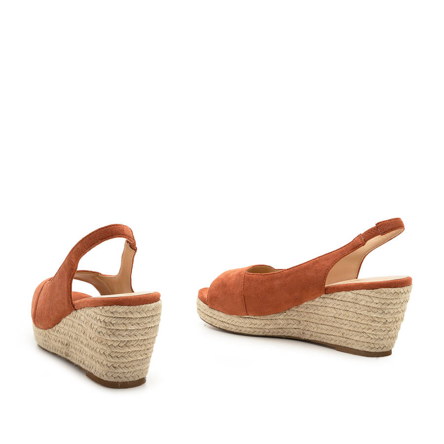 Brick-Red Faux Suede Espadrilles with Jute Wedge 