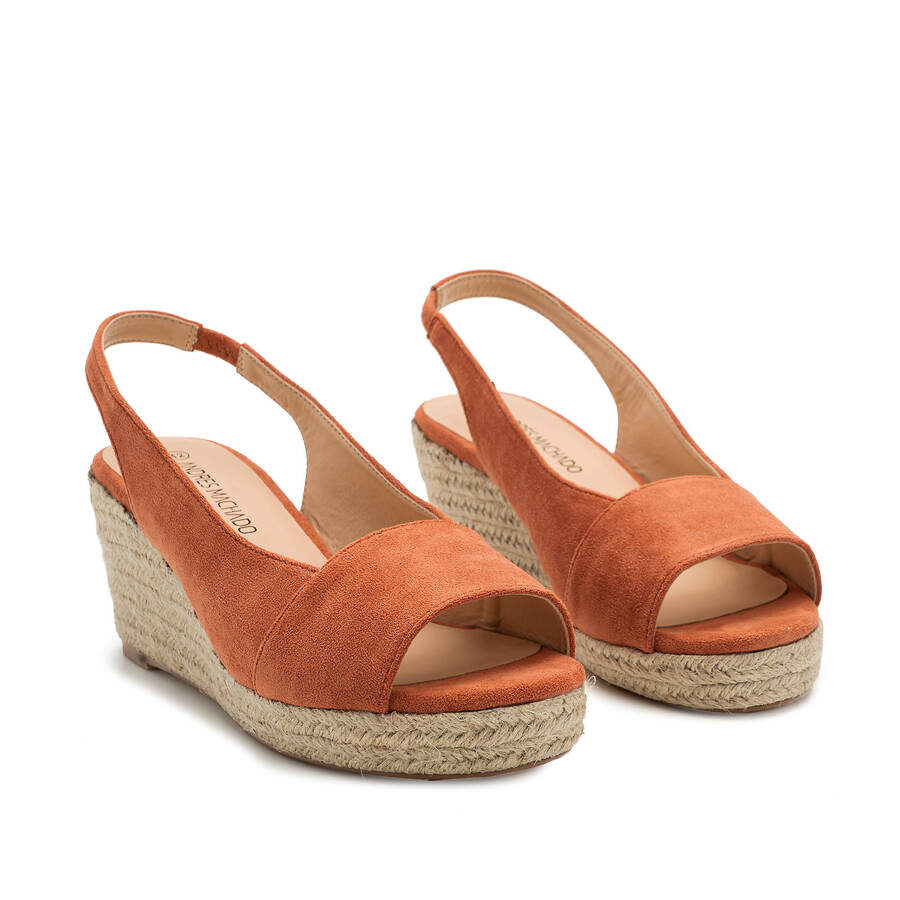 Brick-Red Faux Suede Espadrilles with Jute Wedge 