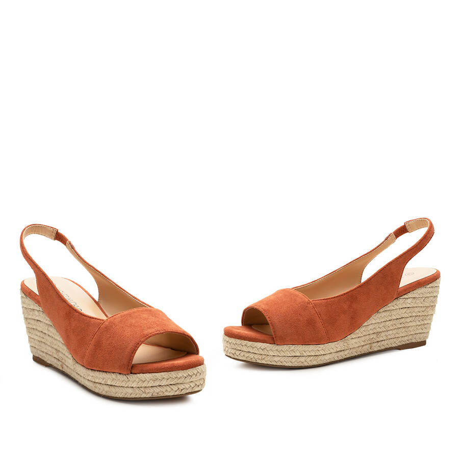 Brick-Red Faux Suede Espadrilles with Jute Wedge 