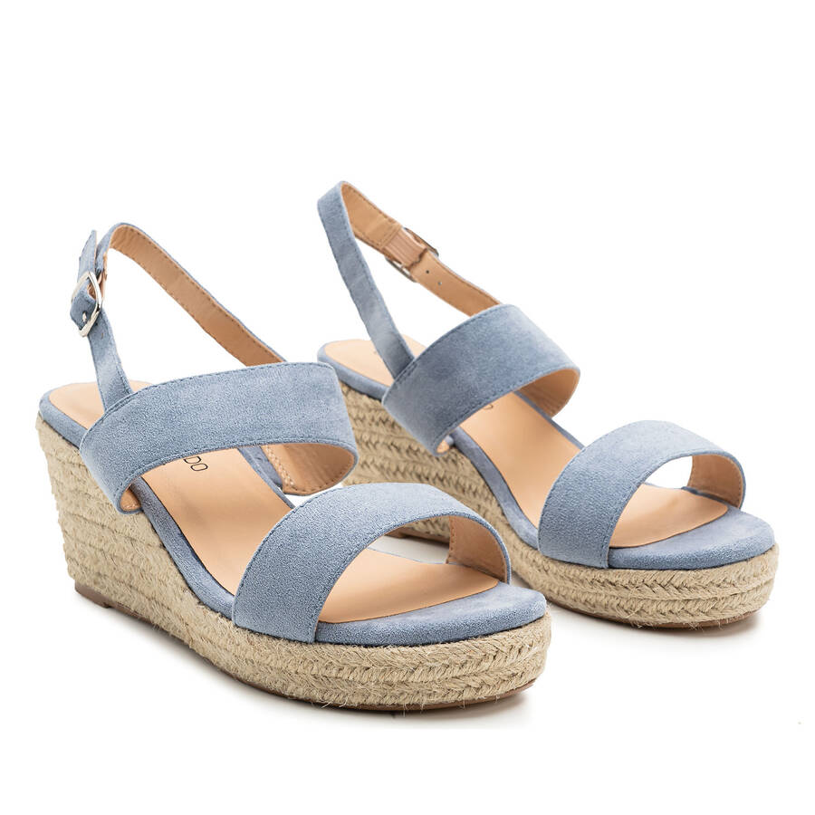 Light Blue Faux Suede Espadrille with Jute Wedge 