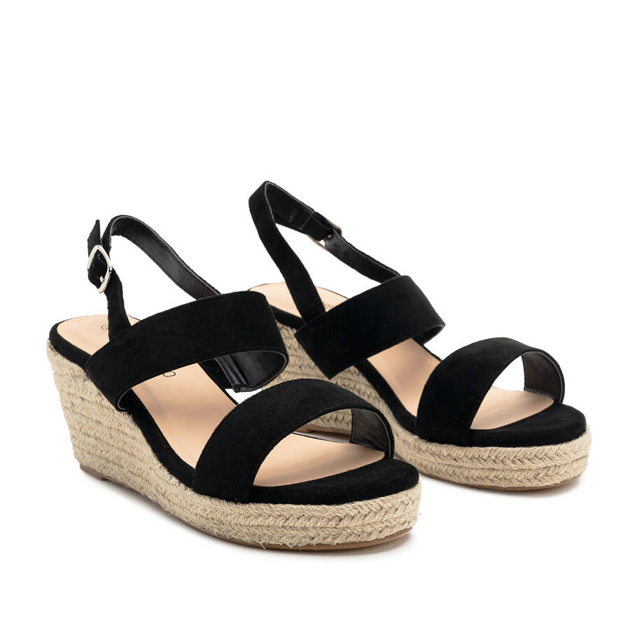 Black Faux Suede Espadrille with Jute Wedge 