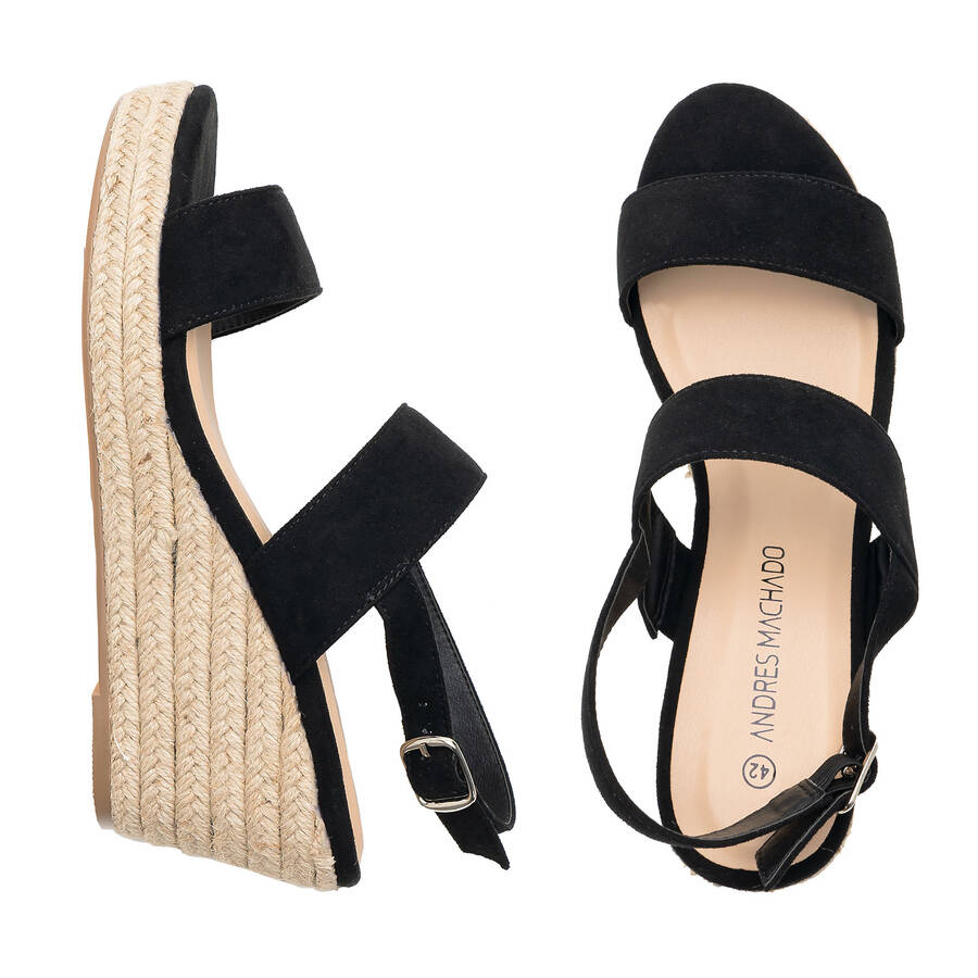 Black Faux Suede Espadrille with Jute Wedge 