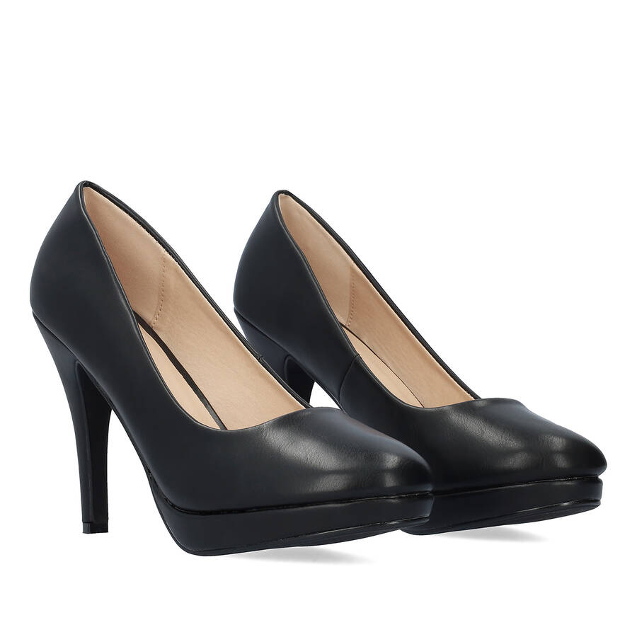 Black faux Leather High Heel Pumps 