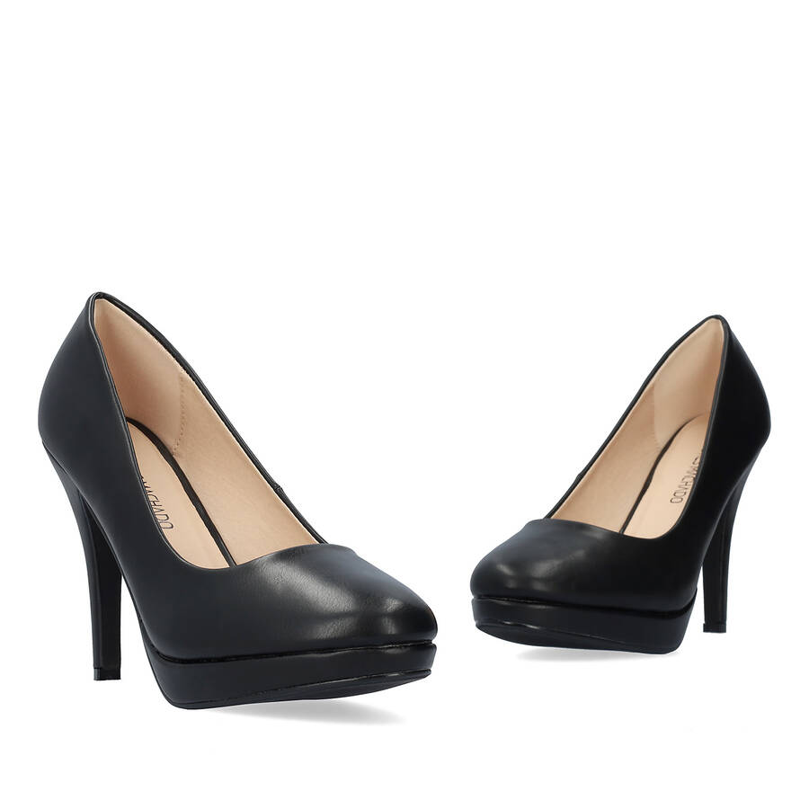 Black faux Leather High Heel Pumps 