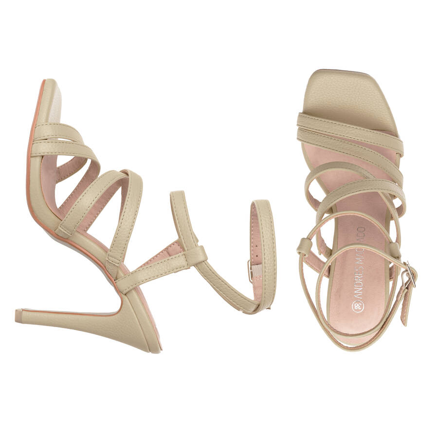 Beige Faux Leather Strappy Sandals 