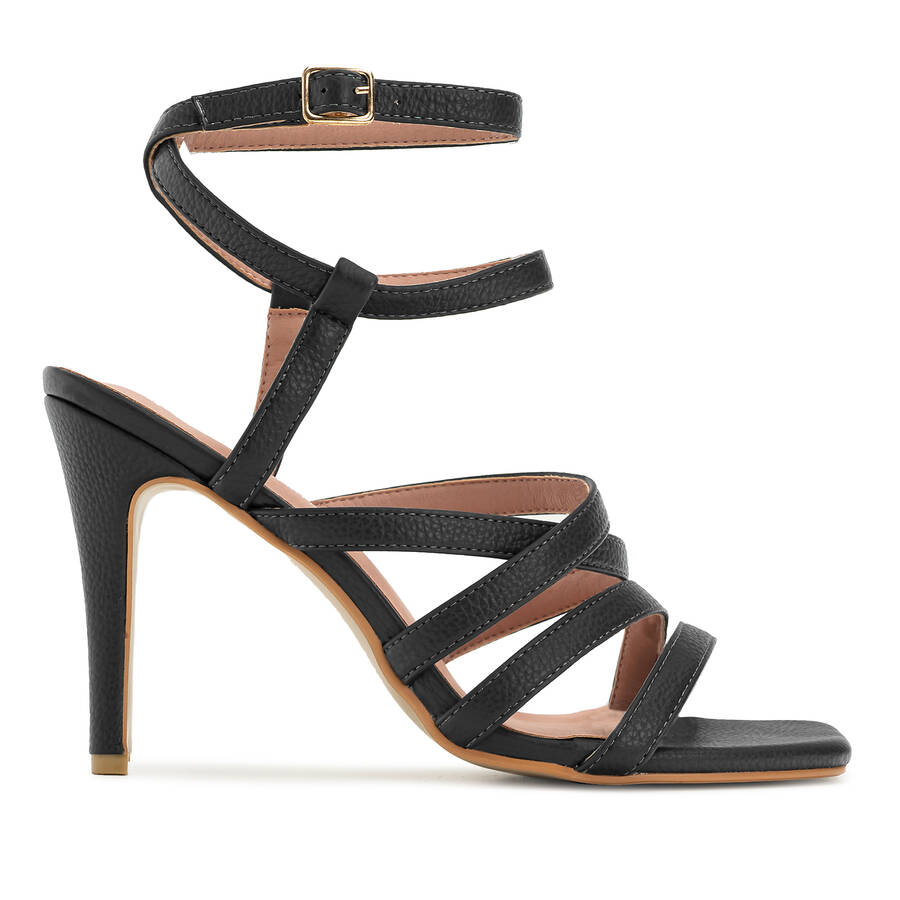 Black Faux Leather Strappy Sandals 