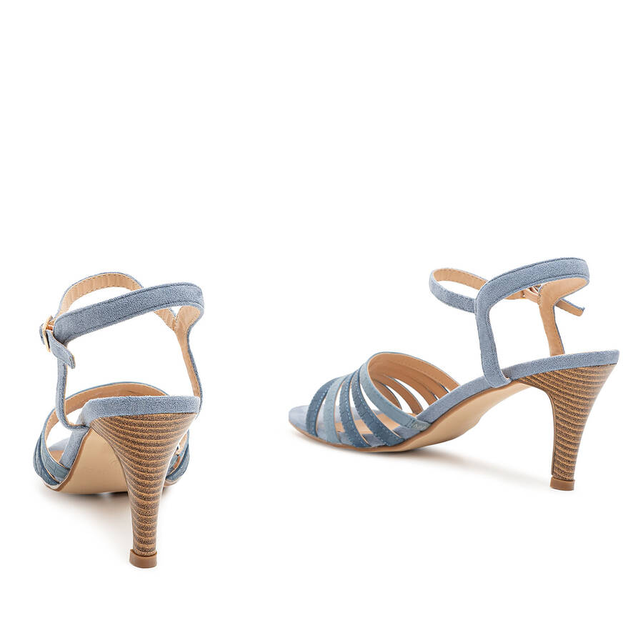 Combined Sandals in Blue Faux embossed leather and Faux Suede 