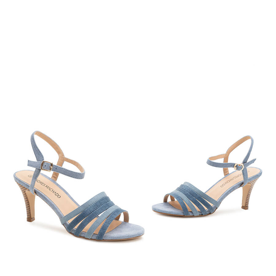 Combined Sandals in Blue Faux embossed leather and Faux Suede 