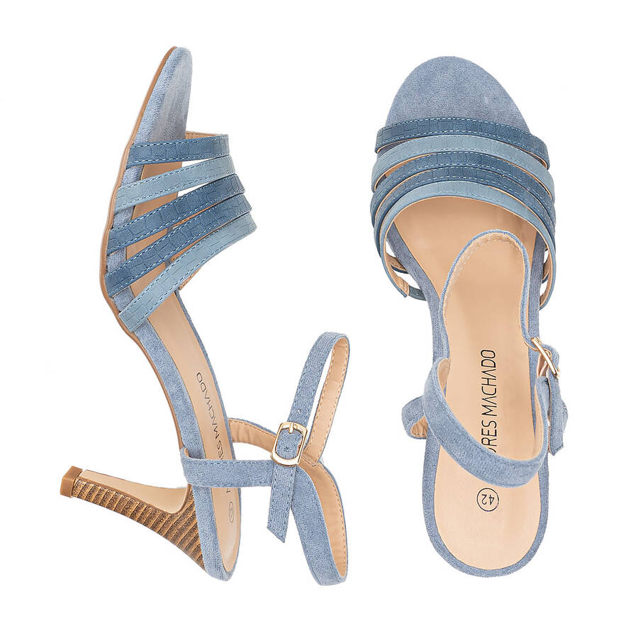 Combined Sandals in Blue Faux embossed leather and Faux Suede 