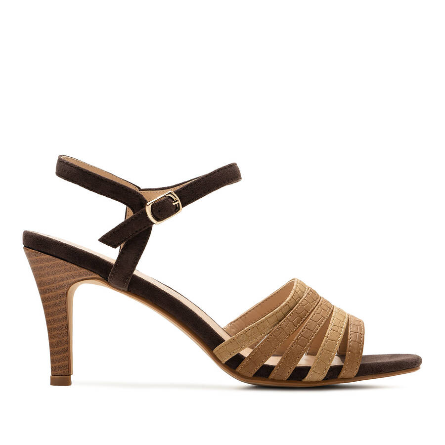 Combined Sandals in Chocolate Faux embossed leather and Faux Suede 