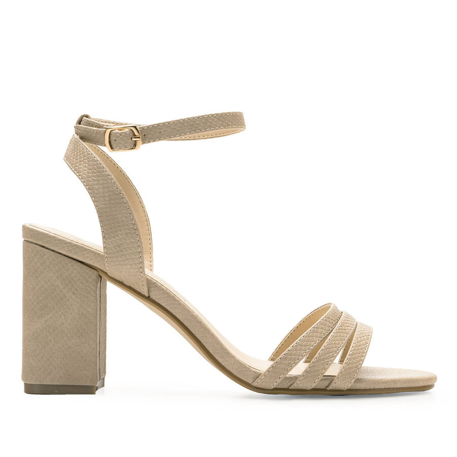 Beige Embossed Faux Leather Sandals 