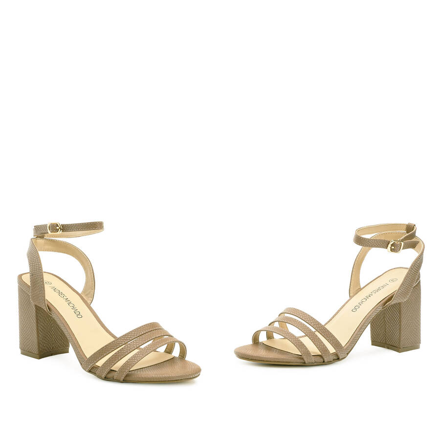 Beige Embossed Faux Leather Sandals 