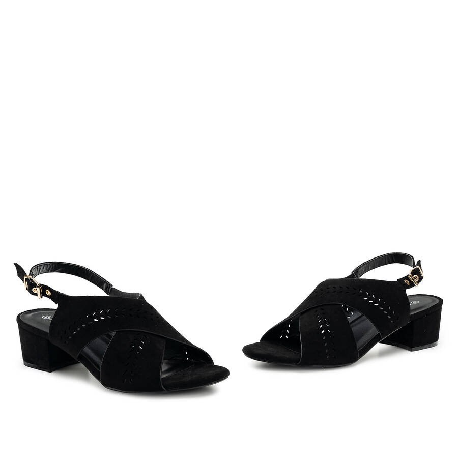 Black Embossed Faux Leather Sandals 