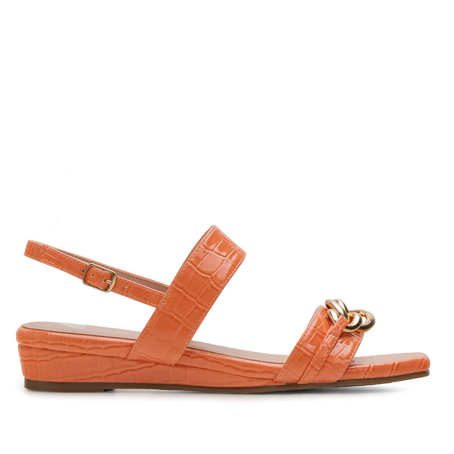 Coral Colored Croc Wedge Sandals 