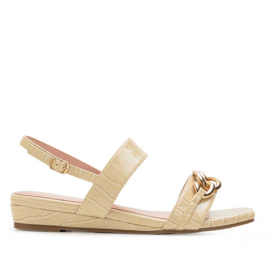 Cream Colored Croc Wedge Sandals 