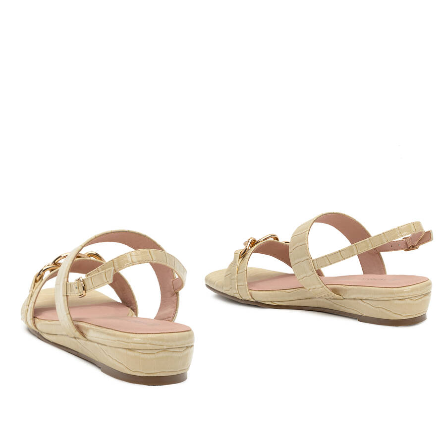 Cream Colored Croc Wedge Sandals 