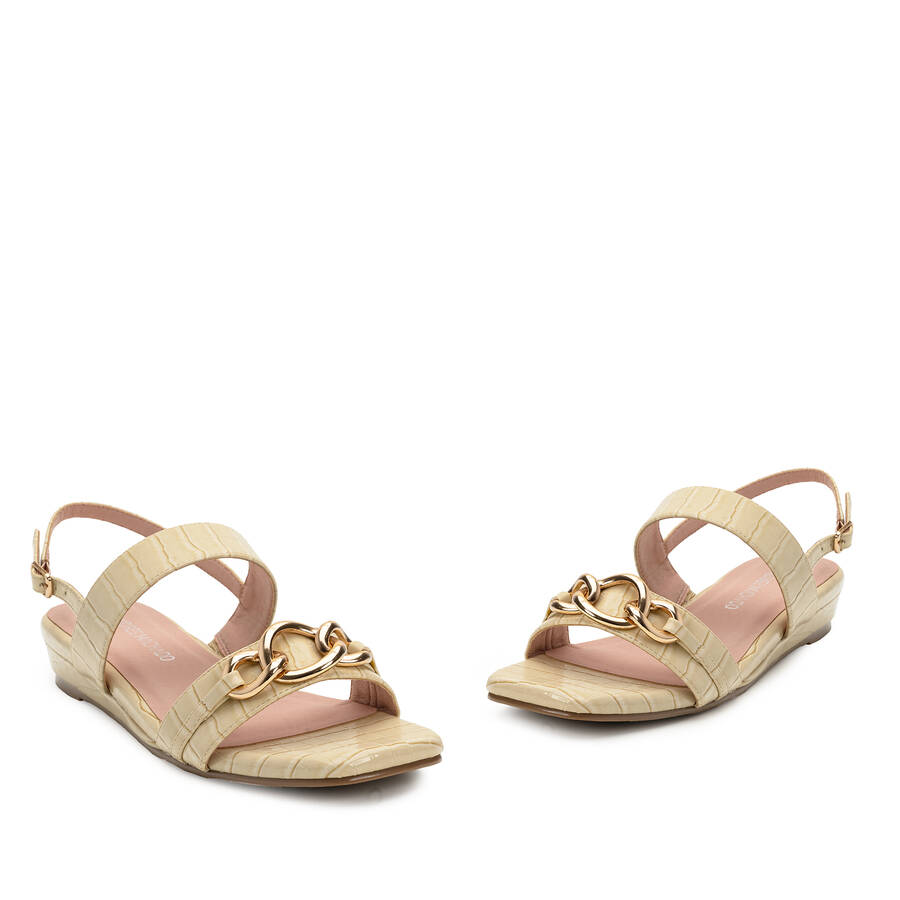 Cream Colored Croc Wedge Sandals 