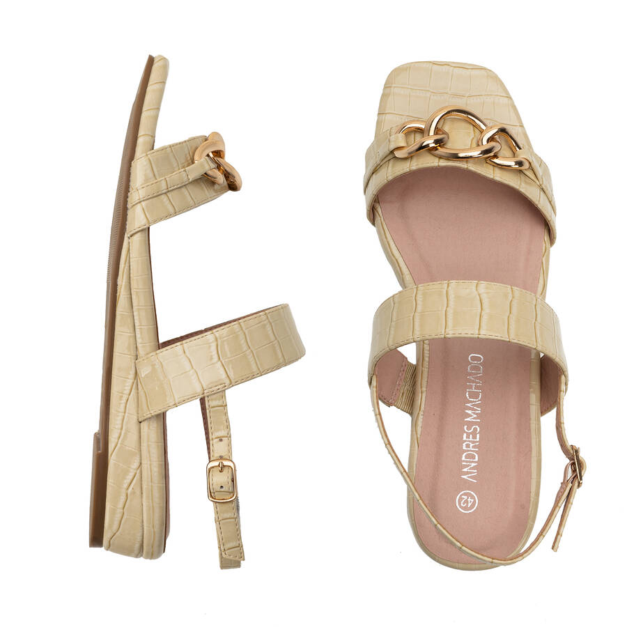 Cream Colored Croc Wedge Sandals 