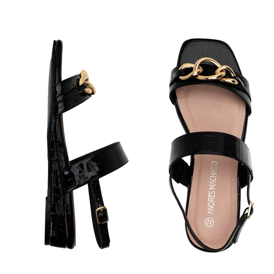 Black Croc Wedge Sandals 