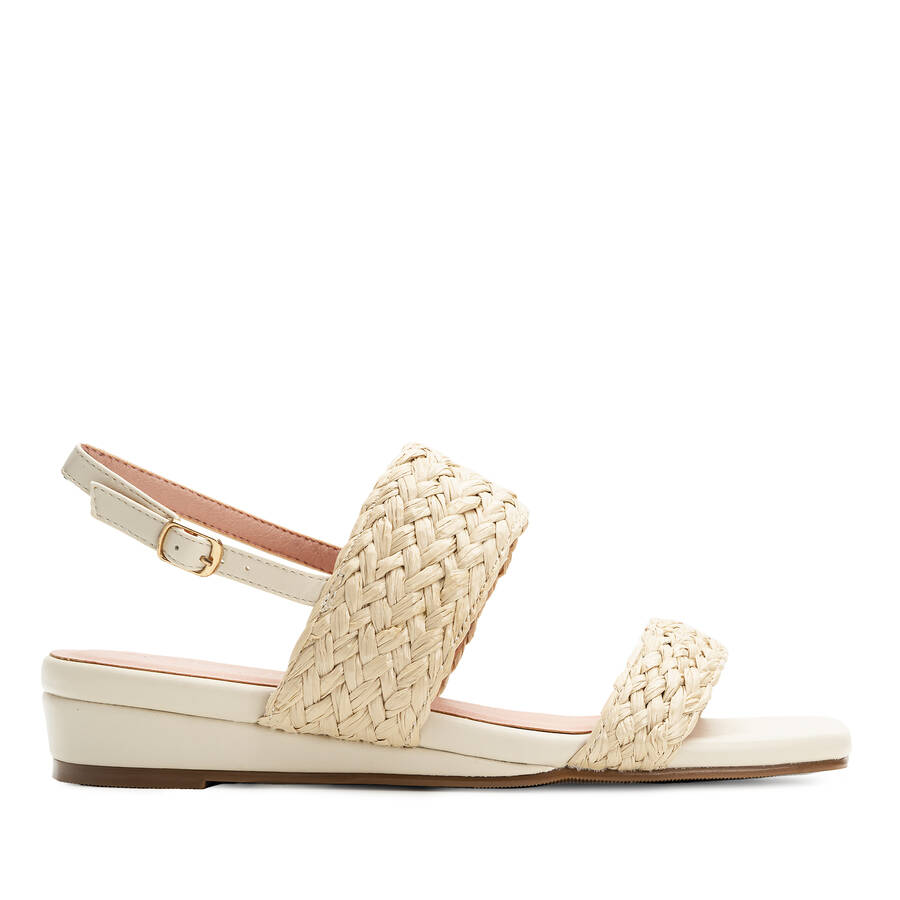 Beige Faux Leather Braided Sandals 