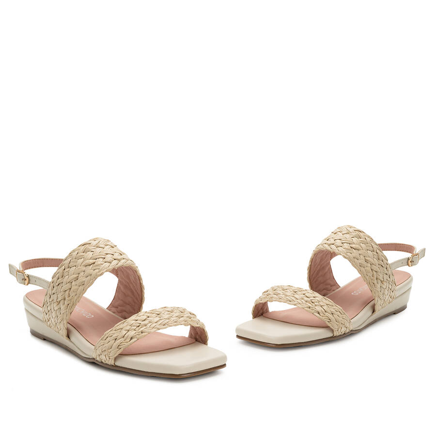 Beige Faux Leather Braided Sandals 