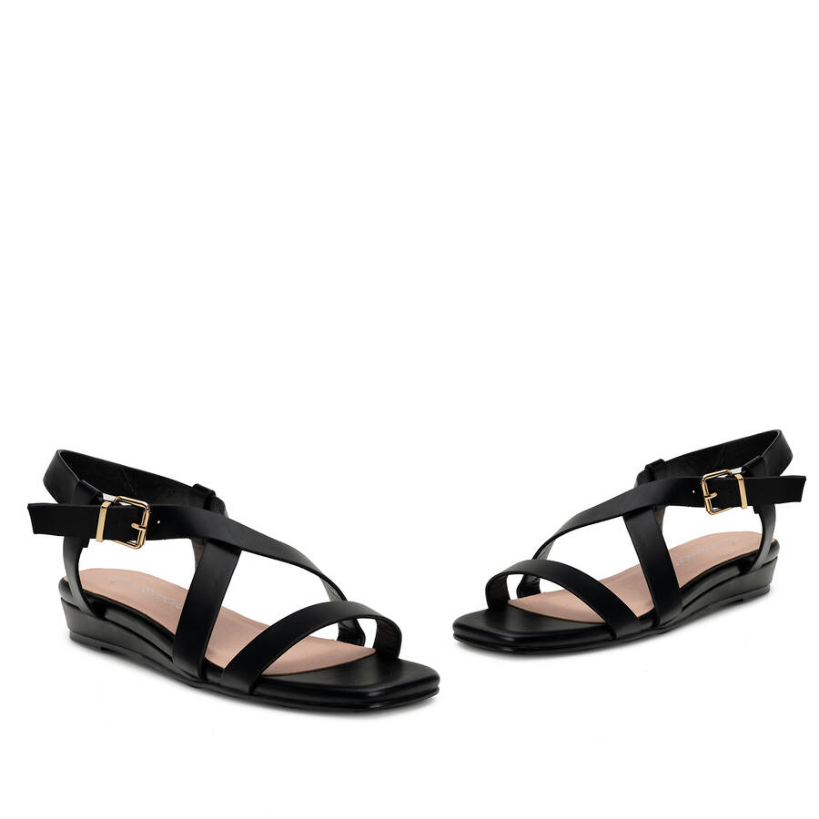 Black Faux Leather Gladiator Sandals 