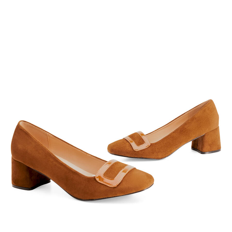 Chaussures talon en suédine camel 