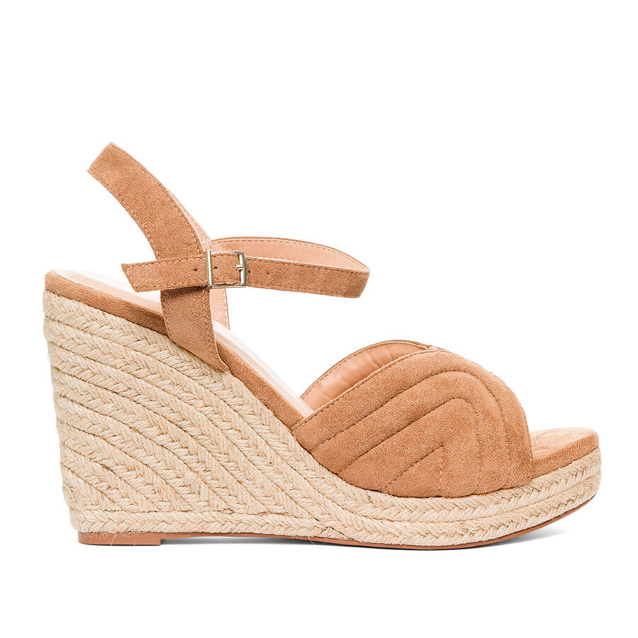 Camel faux suede espadrilles with jute wedge 