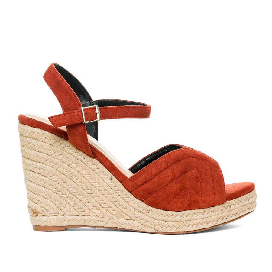 Espadrille compensée en suédine Orange brique 