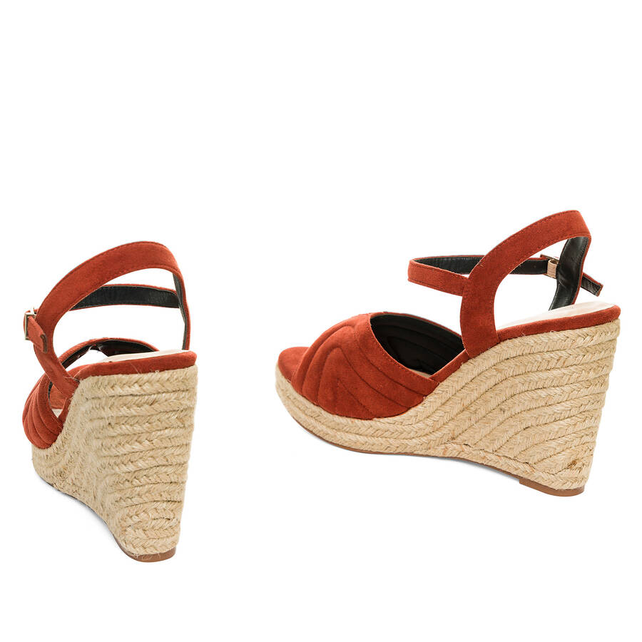 Espadrille compensée en suédine Orange brique 