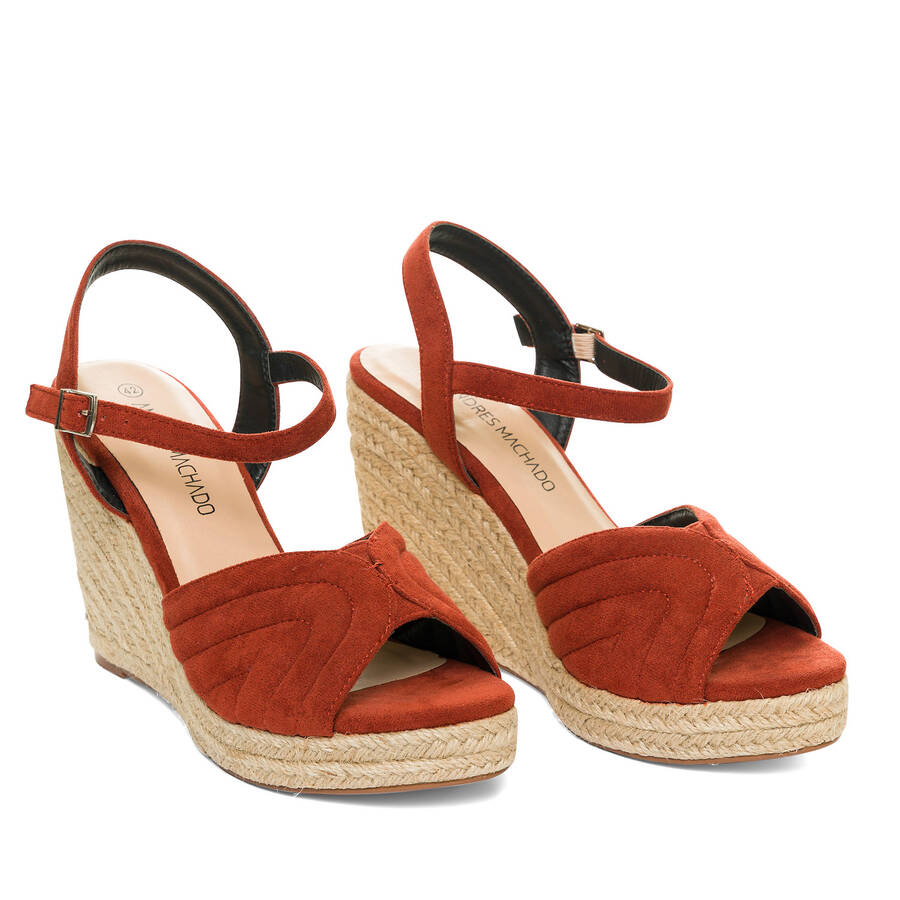 Espadrille compensée en suédine Orange brique 