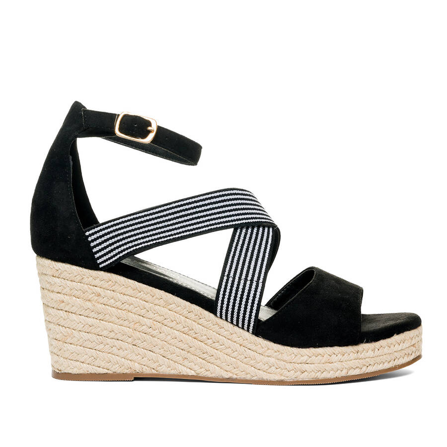 Black faux suede espadrilles with jute wedge 