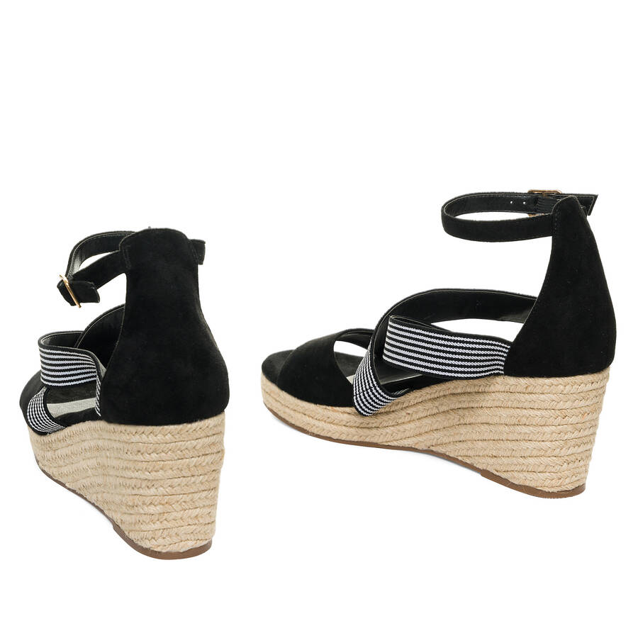 Black faux suede espadrilles with jute wedge 