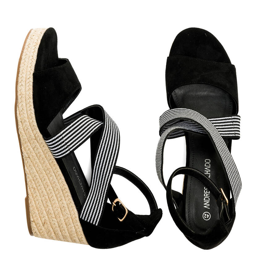 Black faux suede espadrilles with jute wedge 