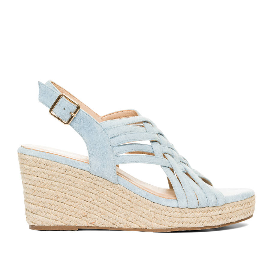 Light blue faux suede espadrilles with jute wedge 