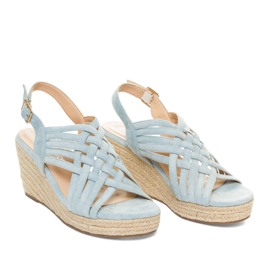 Light blue faux suede espadrilles with jute wedge 