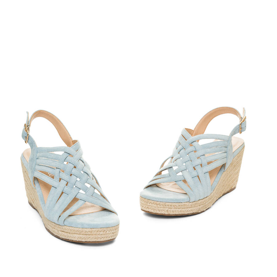 Light blue faux suede espadrilles with jute wedge 