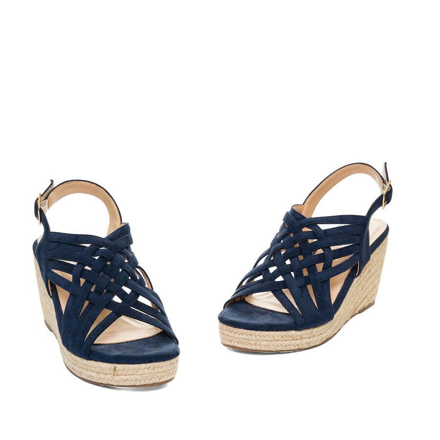 Navy faux suede espadrilles with jute wedge 