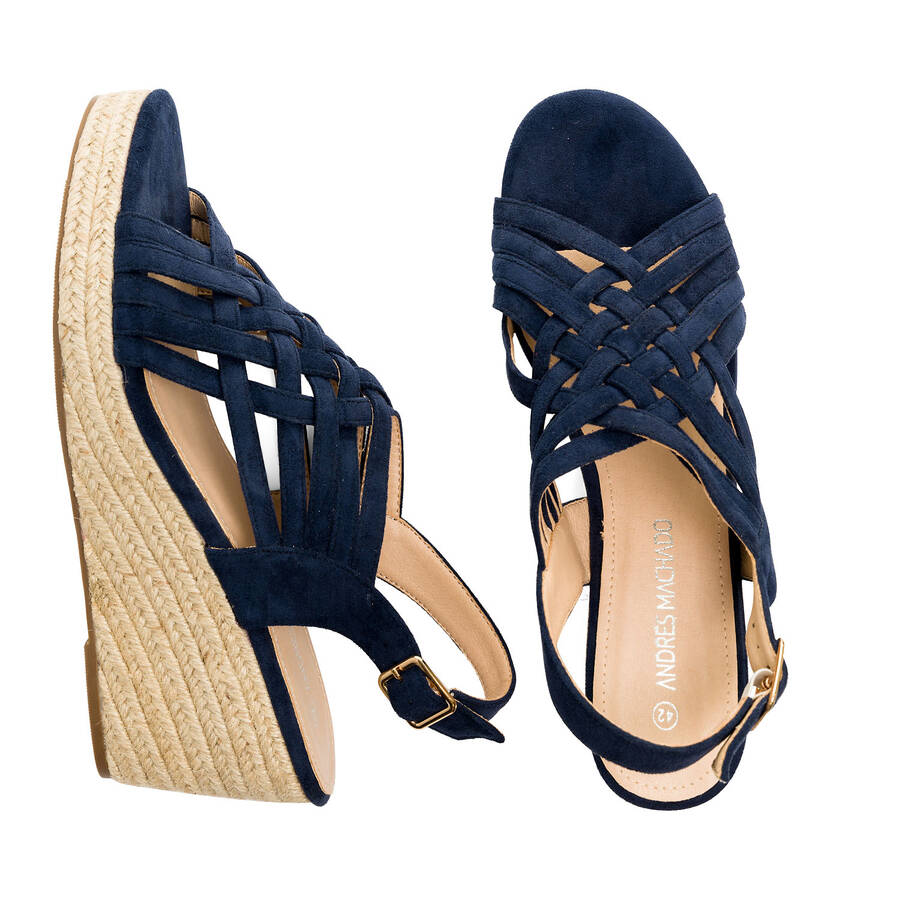 Navy faux suede espadrilles with jute wedge 