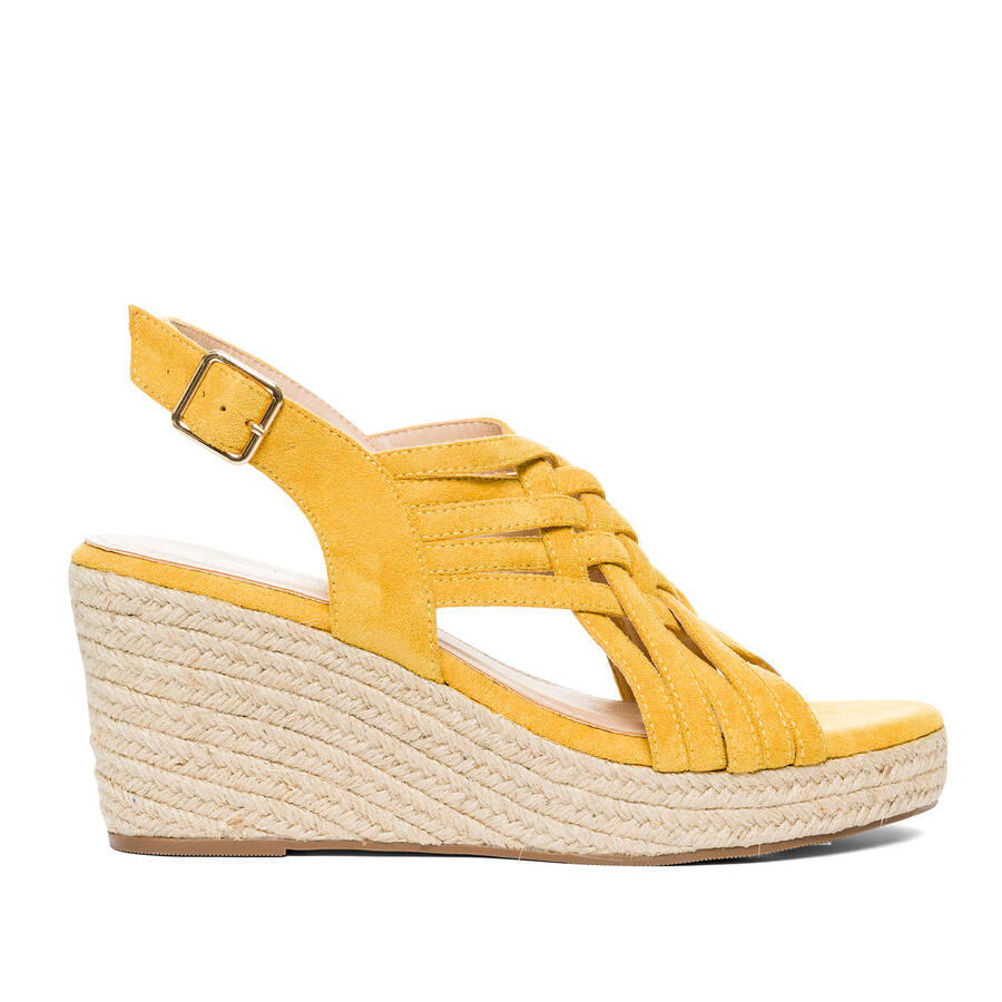 Mustard faux suede espadrilles with jute wedge 